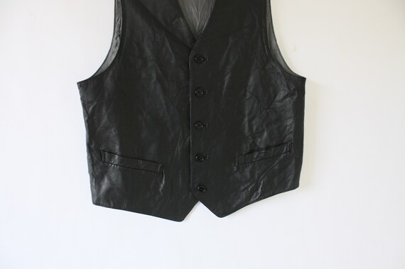 Vintage 80's 90's Men's Black Real Leather Vest W… - image 2