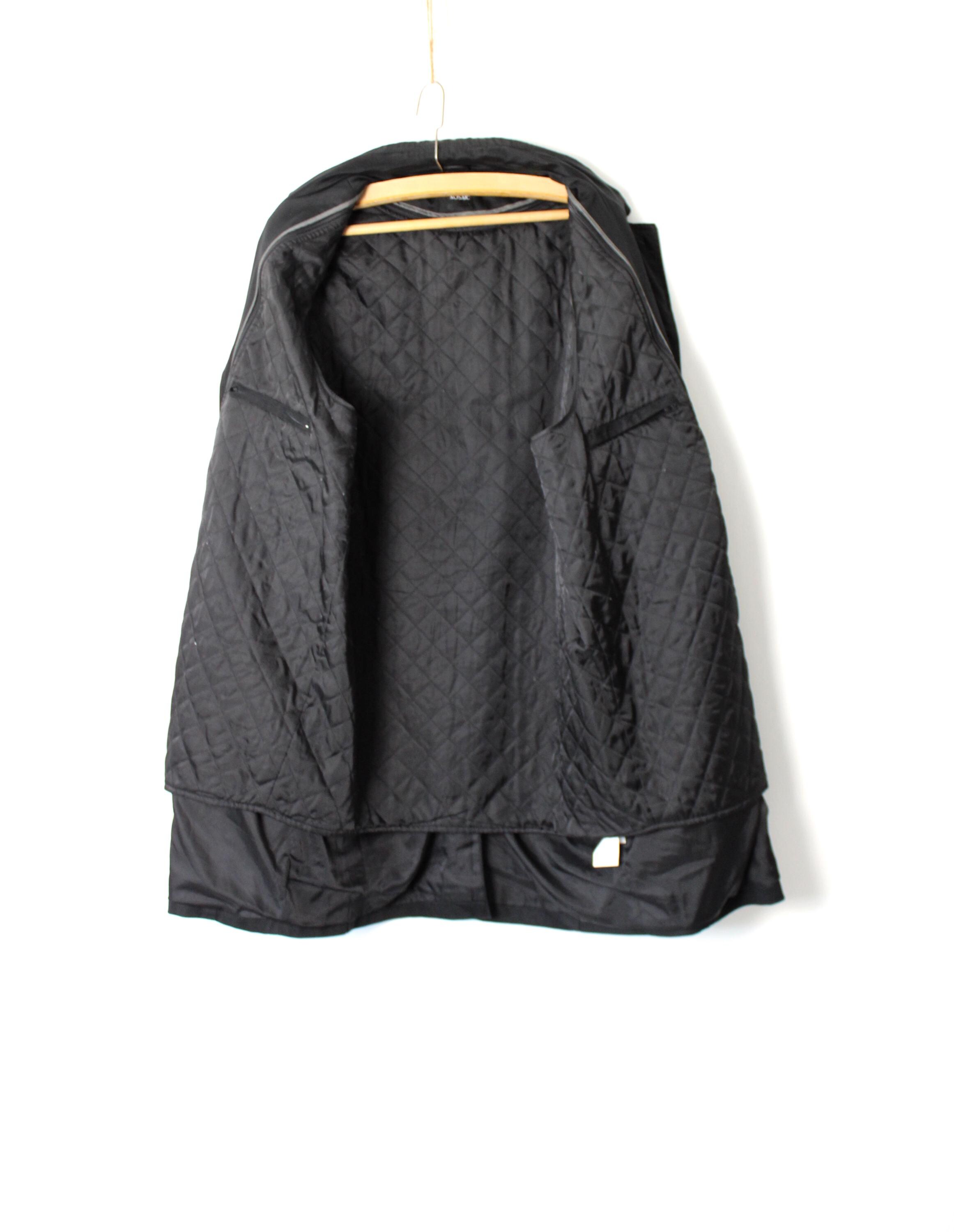 Black Lined Trench Coat, Vintage 90's 00's Single Breasted
