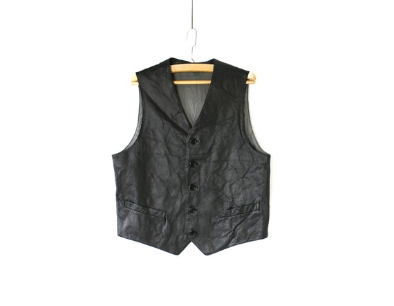 Vintage 80's 90's Men's Black Real Leather Vest W… - image 1