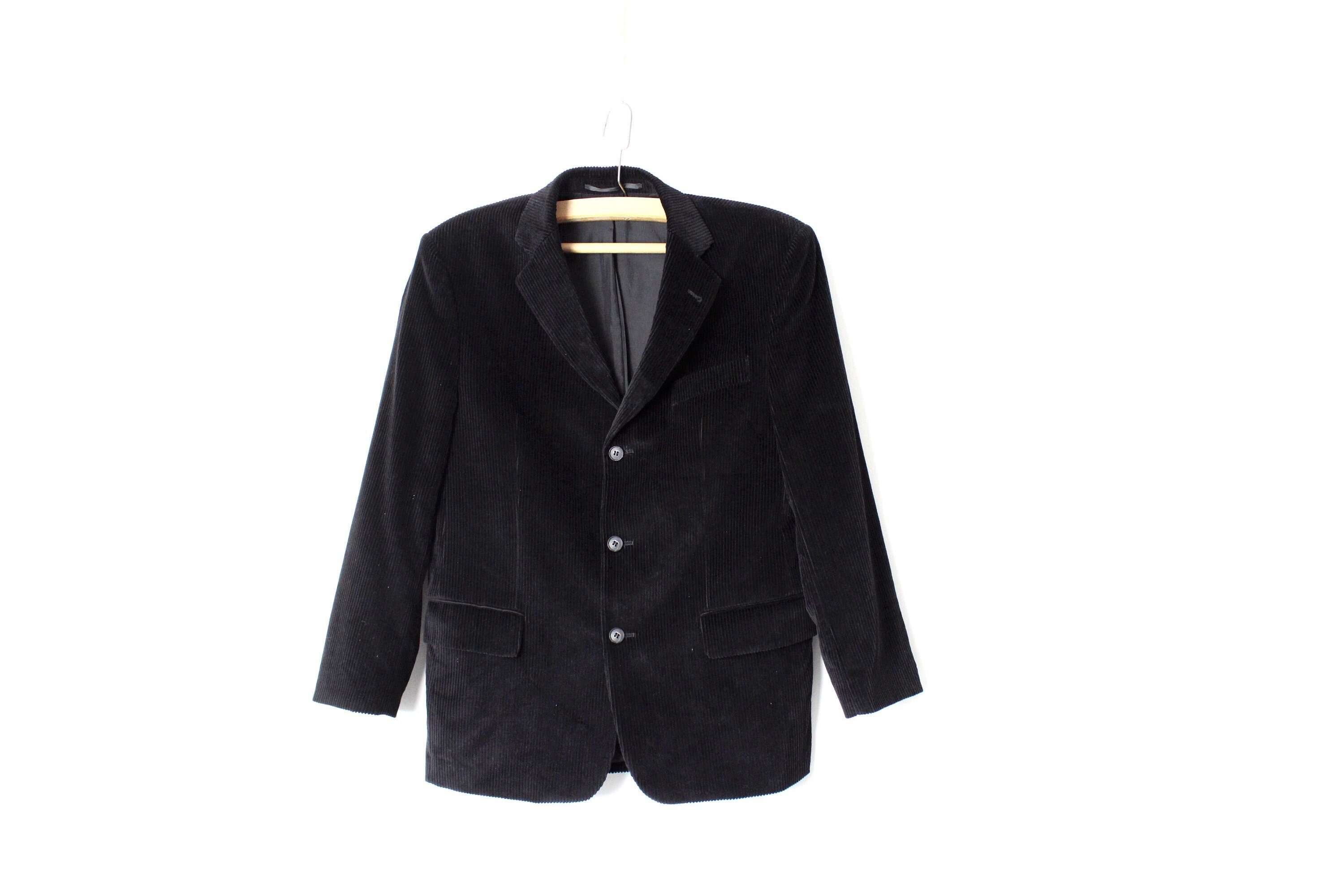 Men's Corduroy Blazer, Vintage 80's 90's Black Cord Fit Sport