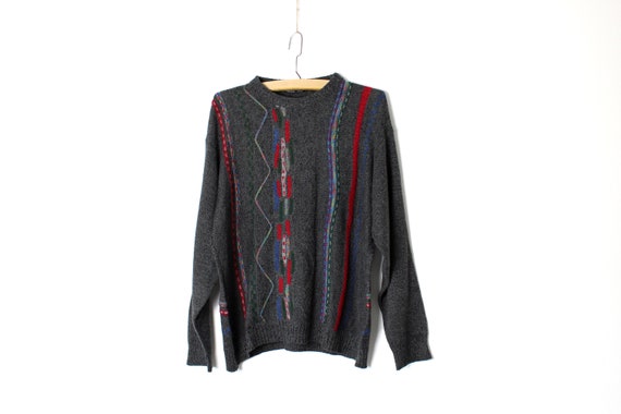 Vintage Italian Wool Thin Sweater, 80's 90's Textured Grey