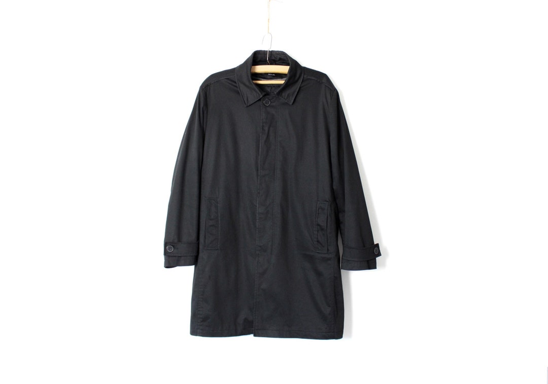Black Lined Trench Coat, Vintage 90's 00's Single Breasted