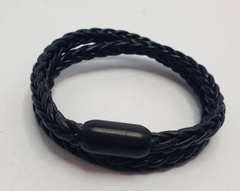 GOZO Black 6mm Braided Leather Bracelet Men with Stainless Steel Matt Black Magnetic Lock/Gift him/ Zwart Heren Gevlochten Leer Armband