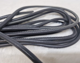 Nappa Round Real Leather cord in many colors 4MM & 6MM-Gray (Bundle of 2 Mtr) Nappa Rond  Leer in Diverse Kleuren - Gray 4MM en 6MM)