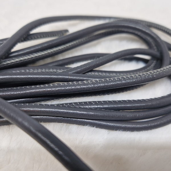 Nappa Round Real Leather cord in many colors 4MM & 6MM-Gray (Bundle of 2 Mtr) Nappa Rond  Leer in Diverse Kleuren - Gray 4MM en 6MM)
