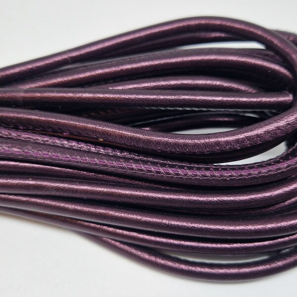 Cordon en cuir véritable rond Nappa en 6 mm-violet profond (lot de 2 mètres) Nappa Ronde Echte Leer en Kleuren 6 mm