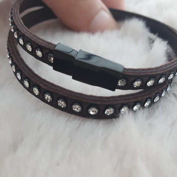 Brown Swarovski Leather Bracelet Women /Women Bracelet / Gifts for Her/ Bruin Swarovski Leer Armband Vrouwen/ Cadeau voor Haar/ Dames Cadeau