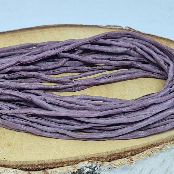 Lilac Hand Dyed Silk Ribbons / Silk Cord / Habotai Silk / Bundles of 3 x 1 meter Cords