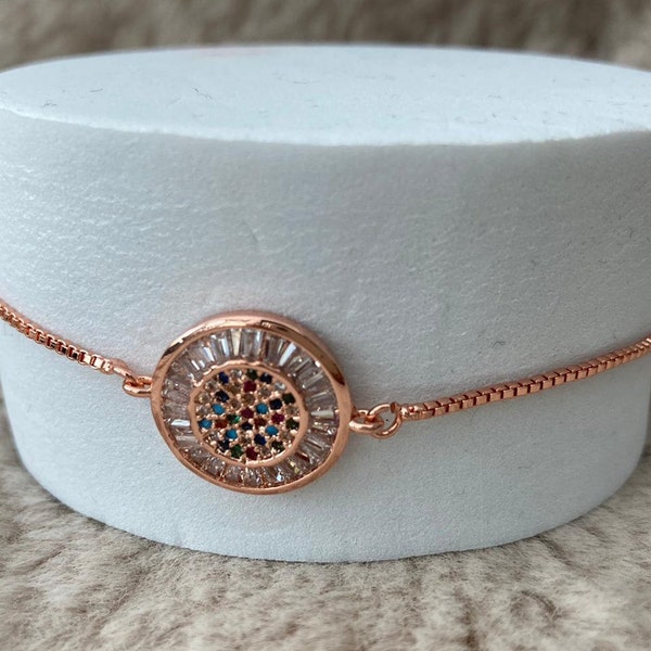 Minimalist Adjustable Rose-Gold Bracelet with Charm/ Gift for her /Women gift ideas /Free-Size Minimalist Armband Rose-Gold met Crystals