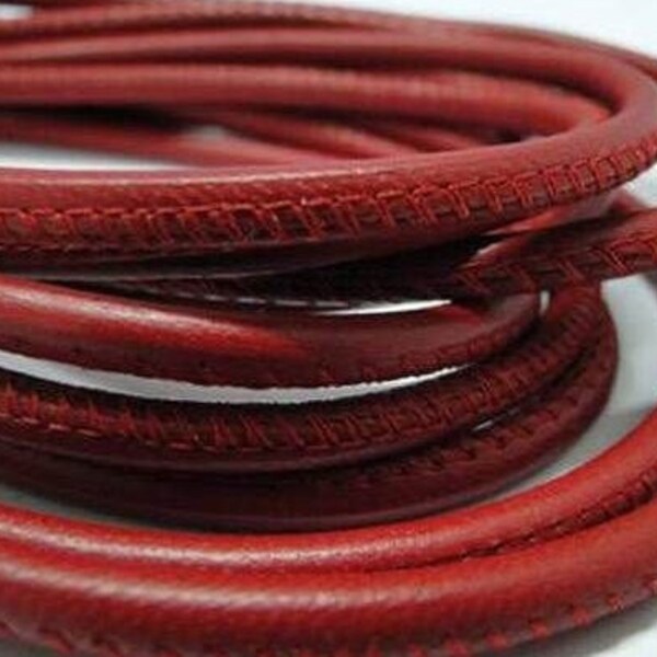 Cordon rond en cuir véritable Nappa dans de nombreuses couleurs 4MM & 6MM-RED (Bundle of 2 mtrs) Nappa Ronde Echte Leer in Diverse Kleuren - ROOD 4MM / 6MM)