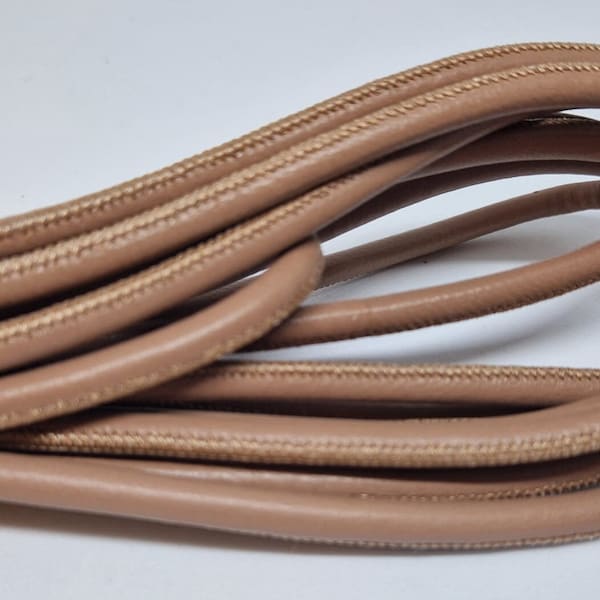 Nappa Round Real Leather cord in 6MM-Tan (Bundle of 2 mtrs.) Nappa Ronde Echte Leer 6mm