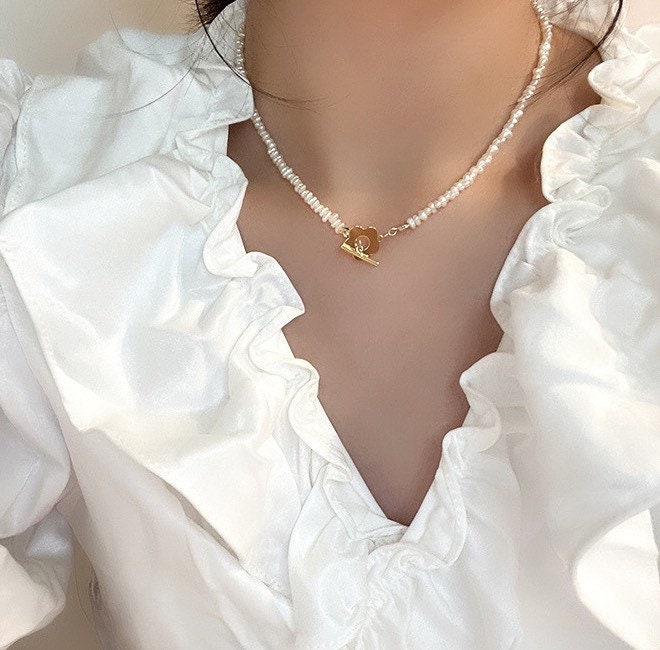 18k real gold plated retro gold pearl Baroque choker necklace Etsy