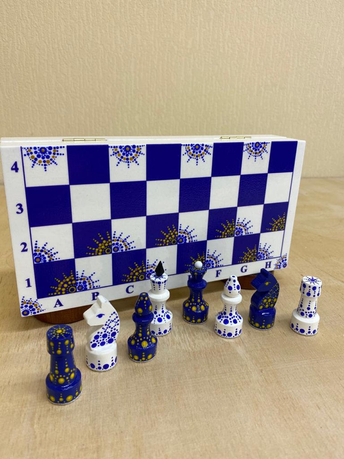Blue And White Dots Travel Chess Set Etsy