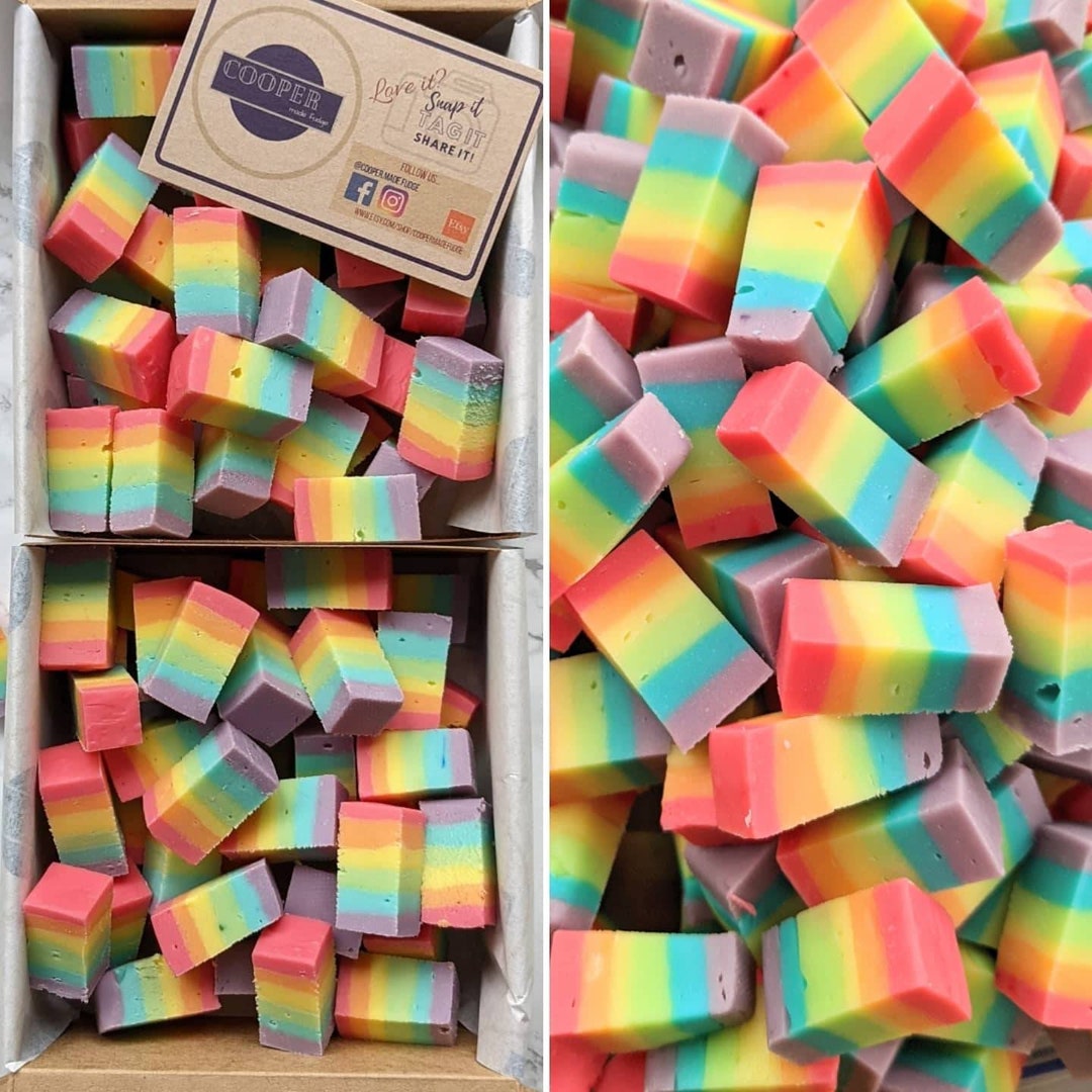 Rainbow Fudge Box, Homemade White Chocolate Fudge (300g). Colourful ...