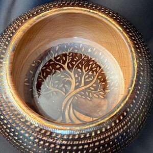 Tree of Life Art Vase Blackened Beech Ash Inlay Gold Leaf Resin Unique Piece