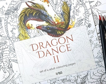 Dragon Dance II. - Coloring Pages: Fantasy Coloring Collection (Set of 4) (suitable for Watercolor)