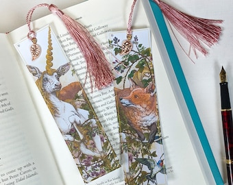 Fox and Unicorn Fantasy Bookmark Set with Rose Gold Charm | Fantasy Reader Gift | Unicorn Gift for Girls