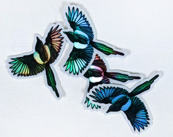 Holographic magpie sticker, holographic vinyl sticker, bird animal scrapbooking sticker, bird laptop decal, laptop decor, Irish magpie gift