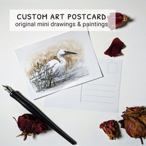 Carte postale d'art personnalisée, cadeau personnalisé mini oeuvre d'art personnalisée, cadeau oiseau dessin personnalisé, petit cadeau pour ornithologue amateur, mini peinture cadeau fait main