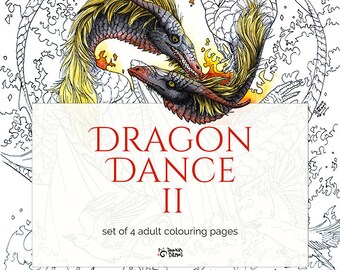 Dragon Dance II. - Coloring Pages: Fantasy Coloring Collection (Set of 4) (Digital Download)
