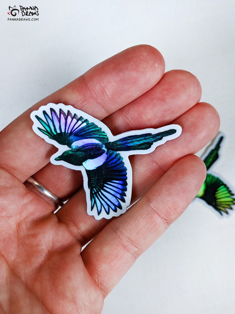 Holographic magpie sticker, holographic vinyl sticker, bird animal scrapbooking sticker, bird laptop decal, laptop decor, Irish magpie gift image 5