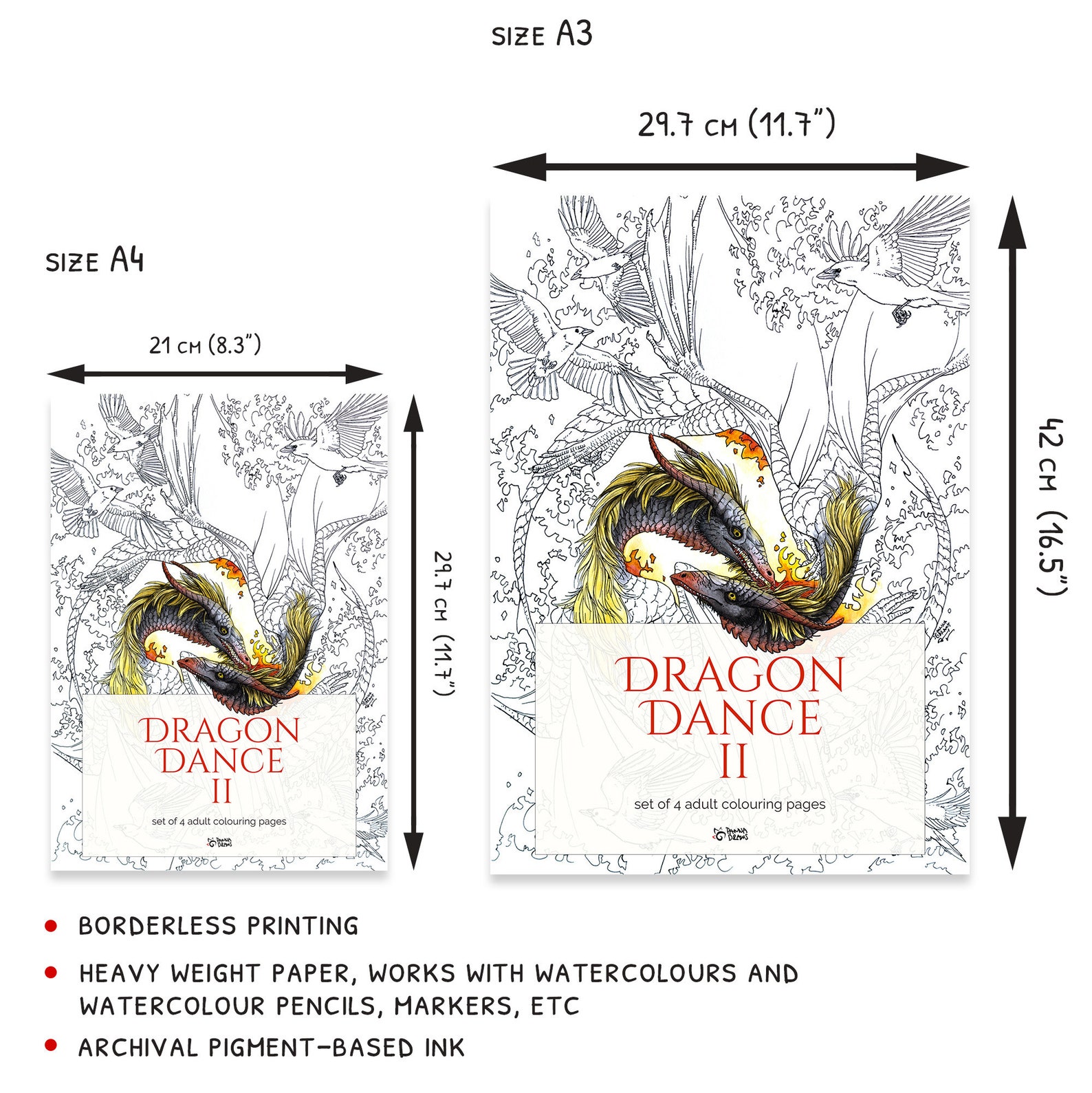 Dragon Dance 2 Printed Set of 4 Dragon Coloring Pages Adult - Etsy