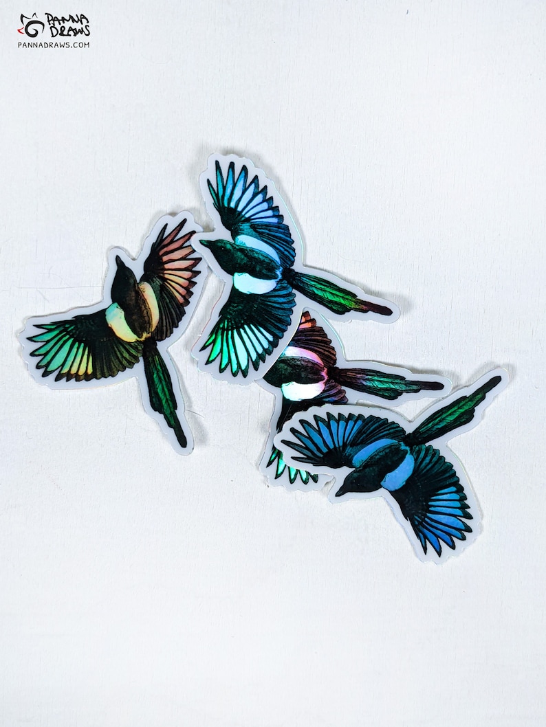 Holographic magpie sticker, holographic vinyl sticker, bird animal scrapbooking sticker, bird laptop decal, laptop decor, Irish magpie gift image 1