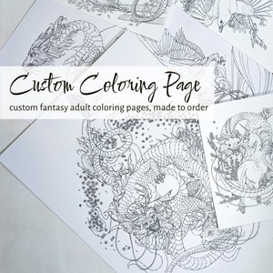 Personalized Adult Coloring Page, custom fantasy coloring for adults, custom coloring book page for adults, handmade fantasy dragon coloring