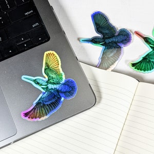 Holographic kingfisher sticker, holographic vinyl sticker, bird scrapbooking sticker, kingfisher laptop decal, Irish gift laptop decor image 5