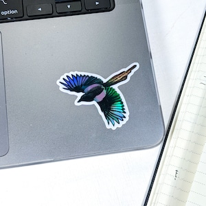 Holographic magpie sticker, holographic vinyl sticker, bird animal scrapbooking sticker, bird laptop decal, laptop decor, Irish magpie gift image 4