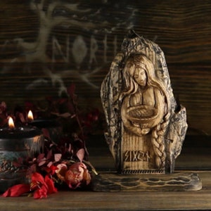 Sigyn, Pagan altar, Viking decor, Goddess statue Asatru altar Celtic goddess Wooden statue Wood carving Norse gods Wood art Goddess figurine