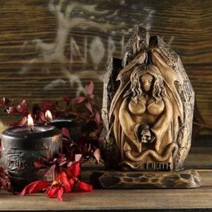 Handmade Lilith Statue: Wooden Goddess Altar Decor