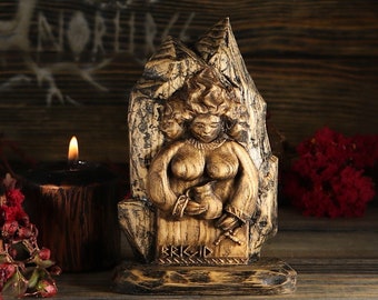 Brigid, Brigid statue, Goddess brigid, Celtic goddess Goddess statue Celtic mythology Wooden statue Triple goddess Wood carving Wiccan decor