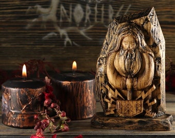 Thor, Thor statue, Wood carving, Norse pagan Wood sculpture Viking decor Altar kit Asatru Norse mythology Norse gods God of war Mjolnir