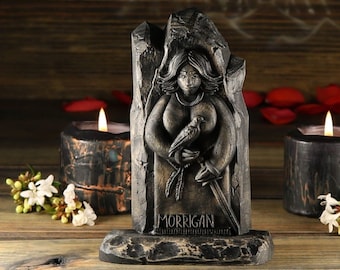 Morrigan Statue, Celtic Goddess Wooden Sculpture, Crow Goddess, Irish Mythology Altar Decor