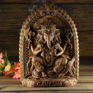 Ganesha, Ganesh, Ganesh statue, Wooden ganesha Hindu art Wood carving Shiva Hindu god statue Hindu entryway decor Hindu altar Wooden figure
