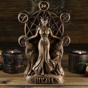 Hecate, Greek goddess, Hecate statue, Greek sculpture Hecate altar Triple goddess statue Greek mythology art Wiccan altar kit Wood carving