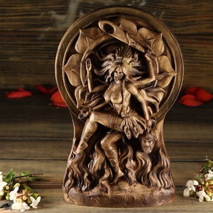 Kali, Kali statue, Durga, Goddess kali Shiva Goddess statue Wood carving Wiccan altar kit Durga art Mahakali Parvati Deity hindu goddess