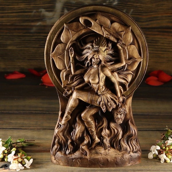 Kali, Kali statue, Durga, Goddess kali Shiva Goddess statue Wood carving Wiccan altar kit Durga art Mahakali Parvati Deity hindu goddess