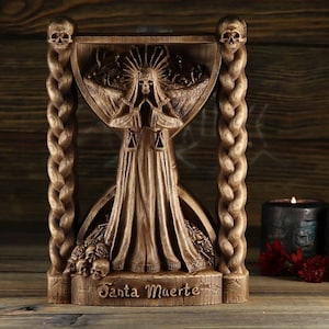 Santa muerte statue, Santisima muerte, Holy death Death statue Wood carving Dia de los muertos Skull Protection Witchcraft Day of the dead