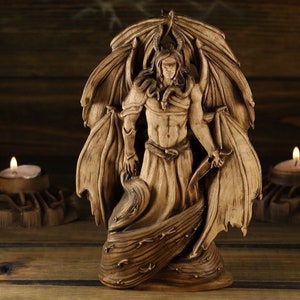 Samael, Demon statue, Lilith, Satan Lucifer morningstar Baphomet statue Fallen angel statue Occult decor Angel of death Wood carving statue