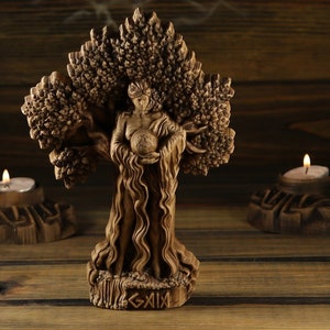 Gaia statue, Greek statue, Gaia figurine, Gaia Greek mythology Wiccan, Goddess statue Mother earth Wood sculpture Nature Altar Ancient Wicca