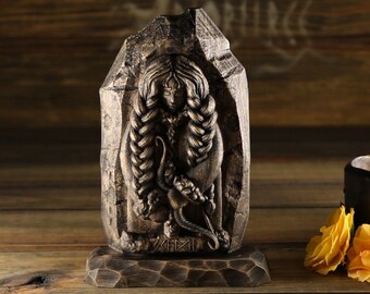 Skadi Goddess Wood Carving: Scandinavian Norse Decor, Asatru Altar