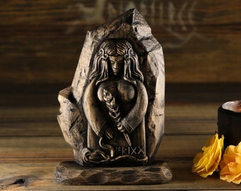 Frigg Goddess Statue: Wood Carving Norse Altar Decor
