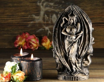 Lilith statue, Inanna statue, Lilith altar, Ishtar sculpture Wood goddess statue Wicca altar Wichy decor Wood carving Occult decor Paganism