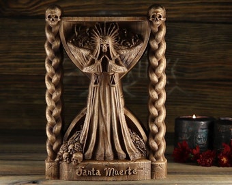 Santa muerte statue, Santisima muerte, Holy death Death statue Wood carving Dia de los muertos Skull Protection Witchcraft Day of the dead