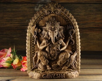 Ganesha Statue: Hindu God Wood Carving