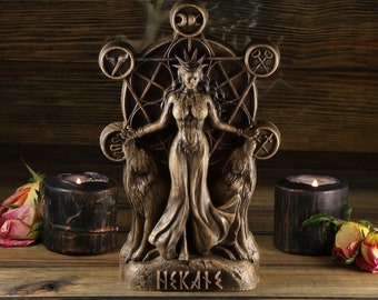 Hecate, Greek goddess, Hecate statue, Greek sculpture Hecate altar Triple goddess statue Greek mythology art Wiccan altar kit Wood carving