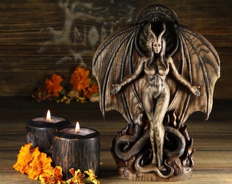 Lilith Statue: Wooden Goddess, Wiccan Altar Decor