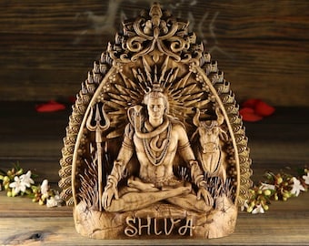 Shiva Statue: Wooden Hindu God Altar Decor (8 inch)